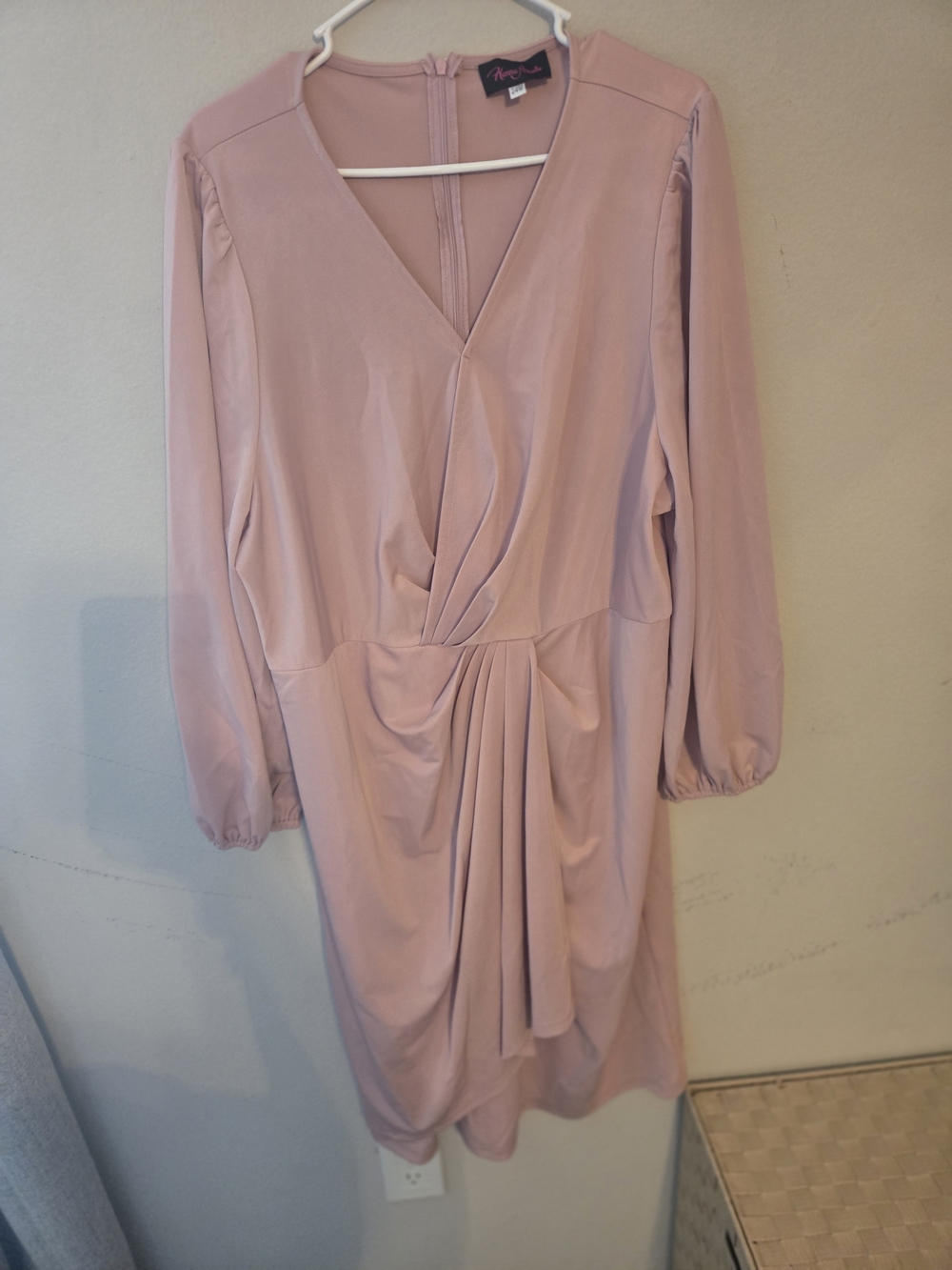 Ava & Viv Blush Pink Long Sleeve Draped V-Neck Dress